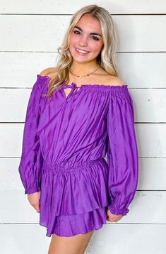 Get ready to turn heads in this Pretty in Purple Off the Shoulder Romper. The off the shoulder design adds a touch of playfulness and the romper style is both comfortable and stylish. Perfect for a day out or a night on the town. Pretty In Purple, Purple Romper, Off The Shoulder Romper, Night On The Town, Shoulder Design, Days Out, Get Ready, Online Boutique, Off The Shoulder