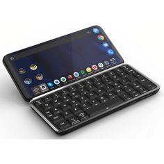 an image of a tablet with a keyboard attached to the back cover that is open