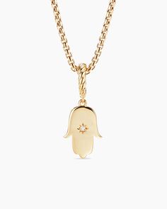 David Yurman | Hamsa Amulet in 18K Yellow Gold with Center Diamond, 15.8mm Light Blue Sapphire, Flexible Bracelet, Latest Bracelets, David Yurman Bracelet, Charms For Bracelets, Gold Hamsa, Chain Strap Bag, Symbolic Jewelry, David Yurman Jewelry