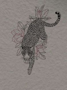 a drawing of a leopard with flowers on it's back