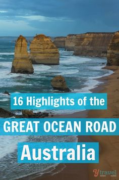 the great ocean road in australia with text overlay that reads 16 highlights of the great ocean road australia