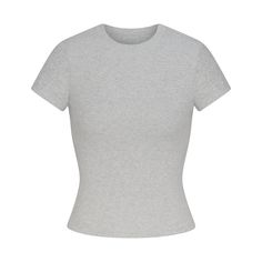 COTTON RIB T-SHIRT | LIGHT HEATHER GREY Skims Fitted Tee Outfit, Skims Tee Shirt, Skims Fits Everybody Tee, 2025 Wishlist, Skims Outfit, Xmas Wishlist, Xmas List, Grey T Shirt, Ribbed Leggings