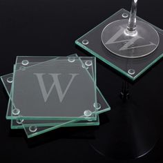 Modern and stylish, our Custom Glass Coasters (Set of 4) have a classic appeal built with all-encompassing functionality. They make the perfect gift for treating others or yourself! Feature clear protective pads attached to the bottom of each corner to guard surfaces from any damage. Sold in sets of four. Details: Size: Measures 4 by 4 inches. Materials: Clear glass with protective padding Engraving Options: The Custom Glass Coasters may be engraved with a single, block initial at No Additional Glass Engraving, Office Items, Personalized Coasters, Bodo, Client Gifts, Personalized Glass, Custom Glass, Glass Coasters, Glass Etching