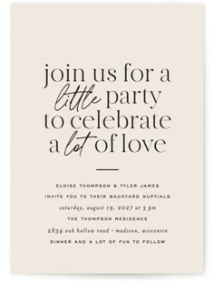 a party card with the words, join us for a little party to celebrate a lot of love