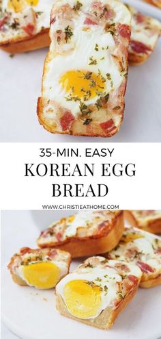 an egg and cheese sandwich is shown on a plate with the words 35 - min easy korean egg bread