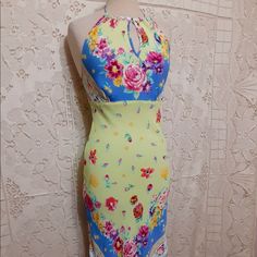 Brand New With Tags 90s 2000s Style Dress. Size Large Y2k Halter Neck Spring Dress, Green Y2k Style Summer Dress, Y2k Floral Print Spring Dresses, Multicolor Y2k Style Dresses For Spring, Angel Dresses, 2000s Style, Angel Dress, Scarf Dress, 90s 2000s