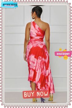 One Shouler Tie Dye Ruched Midi Dresses One-shoulder Dress With Folds For Spring, Spring One-shoulder Dress With Folds, One Shoulder Summer Dress With Folds, Red Draped Maxi Dress For Summer, Pink One-shoulder Ruched Maxi Dress, Summer One-shoulder Dress With Folds, One Shoulder Ruched Maxi Dress For Summer, One-shoulder Ruched Maxi Dress For Summer, Draped Dresses With Folds For Spring