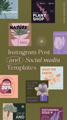 the instagramm post and social media templates are displayed in this graphic style