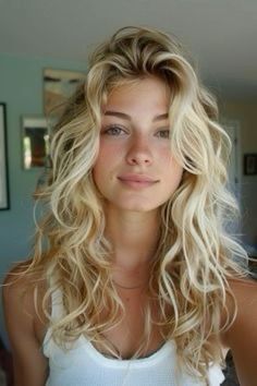 #hair #goals Woman With Long Blonde Hair, Beach Waves Blonde Hair, Shoulder Length Blonde Wavy Hair, Bright Spring Blonde Hair, Long Blonde Wavy Hair Natural, Blonde Hair Reference, Dirty Blonde Hair With Highlights Curly, Long Layers On Wavy Hair, Big Hair Aesthetic