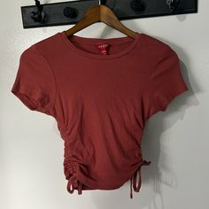 New Condition. Never Worn. Super Cute Casual Ruched Fitted T-shirt, Casual Fitted Ruched T-shirt, Casual Ruched Crew Neck Top, Casual Ruched T-shirt For Spring, Casual Red Ruched Top, Super Cute, Womens Tops, Tops & Tees, Red