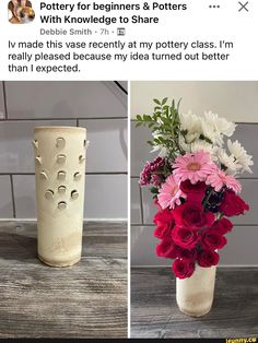 two vases that have flowers in them