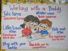 a bulletin board with writing on it that says working with a buddy and other words