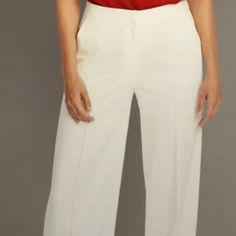 Vince Camuto Off White Cream Straight Leg Casual, Pantsuit, Business Pants Size 4 But Fit A Size 4-6 With Wide Waist Womens Business Casual White Pants, White Cotton Bottoms For Office, White Cotton Bottoms, Formal Dress Pants, Vince Camuto Dress, Business Pants, Pants Fit, Wide Waist, Slim Leg Pants