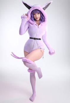 Moon Fox Purple Sexy Romper Plush Hooded and Socks with Tail Belt and Socks Bodycon Romper, Halloween Purple, Gothic Lingerie, Bodysuit Jumpsuit, Lingerie Party, Costume Shoes, Lingerie Outfits, Costume Wigs, Pretty Outfits