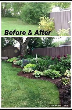 the before and after pictures of a garden