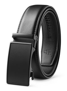 PRICES MAY VARY. EASY TO USE - Slide the black belt into the sliding buckle, pull the black leather belt through, then click-it buckle simply automatically locks. To release the casual belt, gently push the lever on the side of the automatic buckle, then the lock snaps shut. Simple, smooth, and sleek! EXACT PERFECT FIT - Ratchet belt allows for up to 1/5" adjustments for perfect fit everywhere. The click belt features an easily removable buckle that allows you to cut the belt to your ideal size. Black Leather Belt For Business, Black Leather Belts And Suspenders For Business, Classic Black Belts And Suspenders With Belt Clip, Black Leather Belt Buckle With Clip, Men Accessory, Cheap Black Men's Belts, Black Leather Belt Buckle With Logo Hardware, Adjustable Black Belt Buckles With Rivets, Golf Dress