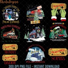 an image of christmas stickers on the back of a black shirt that says santa's express and polar express