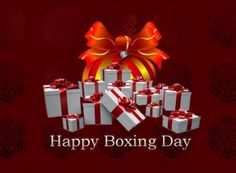 happy boxing day greeting card with gift boxes