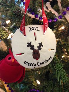 a christmas ornament hanging from a tree