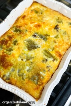 a casserole dish sitting on top of an oven