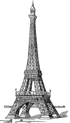 the eiffel tower in black and white with red lines on it's sides