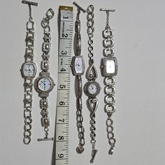 Fair Condition Please See Pictures For Details Some Wear And All Need Batteries Please View All Pics Essex Venezia Brittany Nantucket Charleston Dainty Silver Watch, Xmas List, Toggle Bracelet, Nantucket, Silver Watch, Charleston, Brighton, Accessories Watches, Batteries