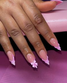 Gel Nail Inspo French Tip, Pink French Almond Nails Design, French Almond Nails Design White, Almond Nails For Birthday, Cute French Tip Nails Almond, French Tip Nail Aesthetic, Birthday Nail Designs Almond, Almond Nail Ideas Pink, Pink Birthday Nails Almond