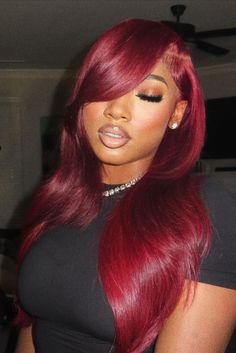 Burgundy Side Part Quick Weave, Wig Black Women, Hair Birthday, Burgundy Wig, Bestie Stuff, Red Wig, Side Part Hairstyles, Long Red Hair, School Hairstyles