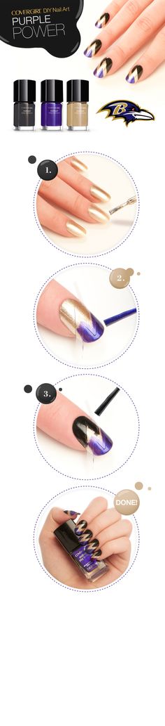 Complete your game-day look with Ravens inspired nail art! Faded French Manicure, American Manicure, Gel Manicure Colors, Pink French Manicure, Manicure Tutorials, Purple Pride, Long Art, Gel French Manicure