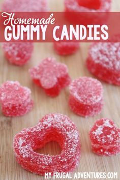 homemade gummy candy candies on a cutting board with the words homemade gummy candies