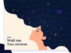 a woman's face with the words walk into your universe