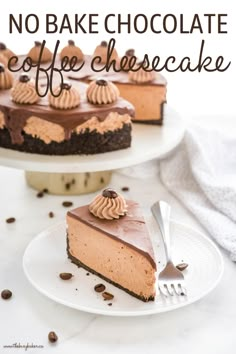 no bake chocolate coffee cheesecake on a white plate