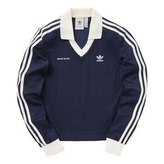 (WMNS) adidas Originals x Sporty & Rich Long Sleeve Jersey 'Navy' IN5248 Adidas 2000 Vintage, Relaxed Fit Sportswear Activewear With Three Stripes, Adidas Long Sleeve Activewear For Fall, Casual Adidas Activewear For Winter, Spring Adidas Logo Activewear For Streetwear, Spring Adidas Activewear For Streetwear, Adidas Winter Activewear For Workout, Adidas Winter Workout Activewear, Winter Workout Adidas Activewear