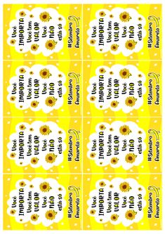 four yellow and white tags with sunflowers on them