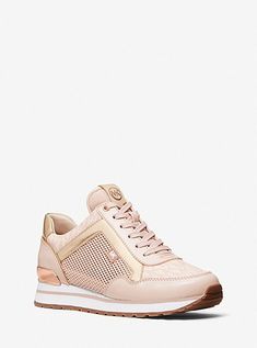 Maddy Mixed-media Trainer | Michael Kors Runners Outfit, Michael Kors Outlet, Sports Luxe, In Focus, Trainer Sneakers, Signature Print, Wedge Sneakers, Michael Kors Shoes, Designer Heels