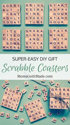 scrabble coasters with the words super - easy diy gift