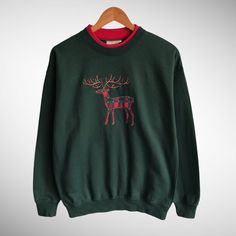 Vintage Christmas Deer Green Sweatshirt Size Medium Deer Crewneck White Tailed Deer Sweater Pullover Embroidered Logo Wildlife Animal Jumper by brixtonclothing on Etsy Vintage Christmas Deer, Deer Sweater, White Tailed Deer, Vintage Crewneck Sweatshirt, Champion Crewneck, Vintage Deer, Green Sweatshirt, Vintage Crewneck, Embroidered Crewneck