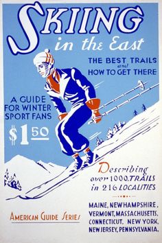 an old poster advertising skis in the east