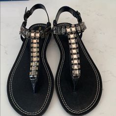 New In Box Arturo Chiang Beaded Sandals Kever - Black / Shiny Goat Size 7.5 Black Closed Toe Embellished Sandals, Embellished Closed Toe Black Sandals, Black Embellished Closed Toe Sandals, Black Embellished Round Toe Sandals, Beaded Sandals, Women's Shoes Sandals, Shoes Sandals, Size 7, Women Shoes