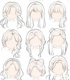 Aesthetic Hair Drawing Ideas, Hair Trace Drawing, Braided Hairstyles Reference Drawing, Art Bases Hair, Hair Styles Ideas Drawing, Pigtails Art Reference, Cute Hair Styles Drawing, How To Draw Anime Hair Tutorials, Oc Drawing Tutorial