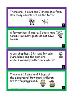 three different types of farm animals with numbers and words on them, including one for each animal