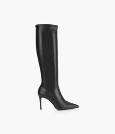 Sizing information: Fits true to size Material: Faux leather Lining: Textile Sole: Rubber Insole: Leather Heel height: 90mm Closure: 1/2 Zip, Color: Black, Synthetic, Size:6 Fitted Knee-high Boots With Sculpted Heel And Pointed Toe, Classic Black Knee-high Boots With Pointed Toe, Glamorous Black Knee-high Boots With Pointed Toe, Black Knee-high Boots With Sculpted Heel And Pointed Toe, Black Synthetic Knee-high Boots With Pointed Toe, Brown Shoe, Boot Shop, Tall Boots