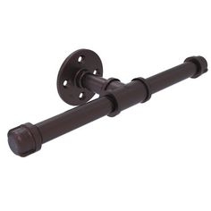 a pair of dark brown metal curtain rods with holes on each end and one rod attached to the wall