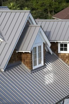 the roof of a house with metal shingles