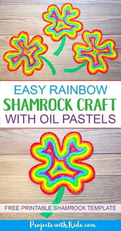 the easy rainbow shamrock craft with oil pastels is perfect for st patrick's day