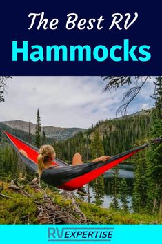 a woman laying in a hammock with the text, the ultimate hammock buying guide