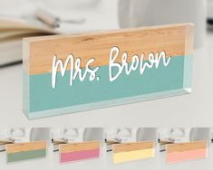 there is a wooden sign that says mrs brown on it