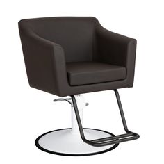 a brown chair with chrome legs on a white background