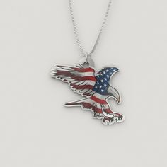 "American Eagle Necklace When the Founding Fathers chose the bald eagle as the national emblem, they made an excellent selection. The powerful majesty and proud independence of this magnificent bird reflect America's strength and liberty. You can add a back engraving, please order the style: \"Yes\" variant." Patriotic American Flag Jewelry For Independence Day, Silver Jewelry For 4th Of July Gift, Silver Jewelry Gift For 4th Of July, American Flag Jewelry For Independence Day Gift, American Flag Jewelry For 4th Of July, American Flag Jewelry Gift For 4th Of July, Patriotic American Flag Jewelry Gift, American Flag Jewelry For 4th Of July Gift, Patriotic Silver Jewelry For Independence Day