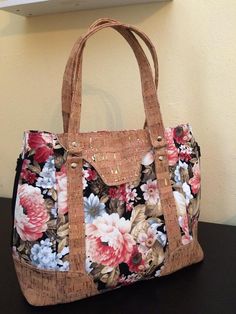 Black floral and cork Harriet expandable handbag/tote Everyday Floral Print Shoulder Bag With Double Handle, Floral Print Double Handle Shoulder Bag For Everyday, Everyday Floral Print Double Handle Shoulder Bag, Floral Print Everyday Shoulder Bag, Floral Print Tote Shoulder Bag, Floral Print Tote Shoulder Bag For Everyday, Everyday Floral Print Tote Shoulder Bag, Floral Print Tote Satchel For Daily Use, Floral Print Tote Bag For Everyday Use